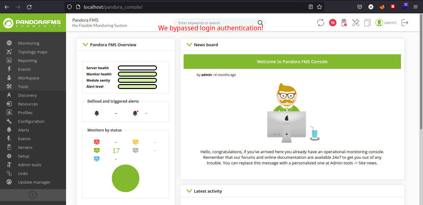 Pandora FMS dashboard