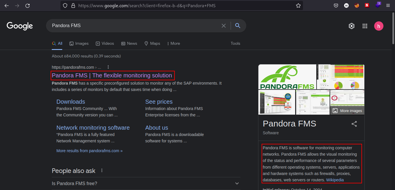 Pandora FMS Search Result