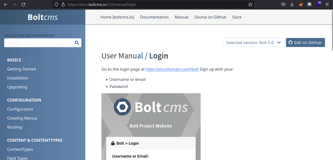 BoltCMS login page